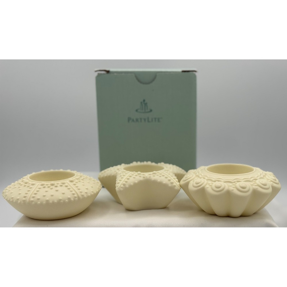Partylite (3) Different Seashell Tealight Holders - Candle Holders NEW Open Box